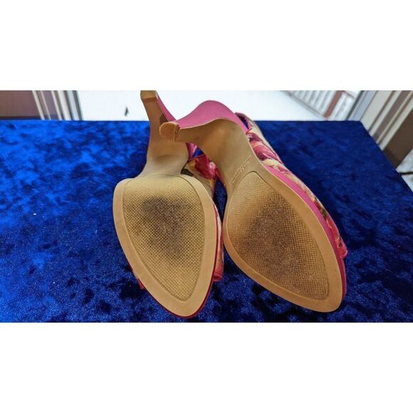 Rampage rosette heels, pink floral platform slingbacks size 6.5 - Picture 5 of 7